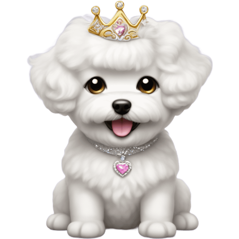 A happy, cute and fluffy Bichon Frise puppy wearing a princess tiara  emoji