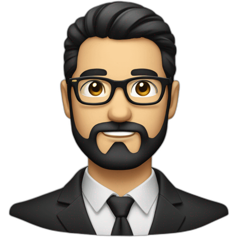 a dashing gentleman with a perfectly groomed black beard and sleek black hair, confidently sporting a stylish pair of spectacles emoji