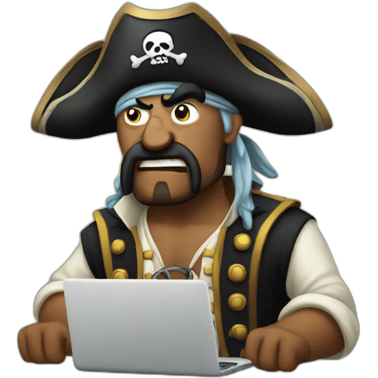 Angry pirate progamming on laptop emoji