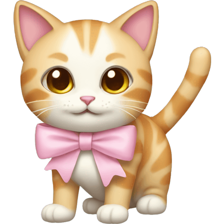 Cat with a light pink bow on emoji