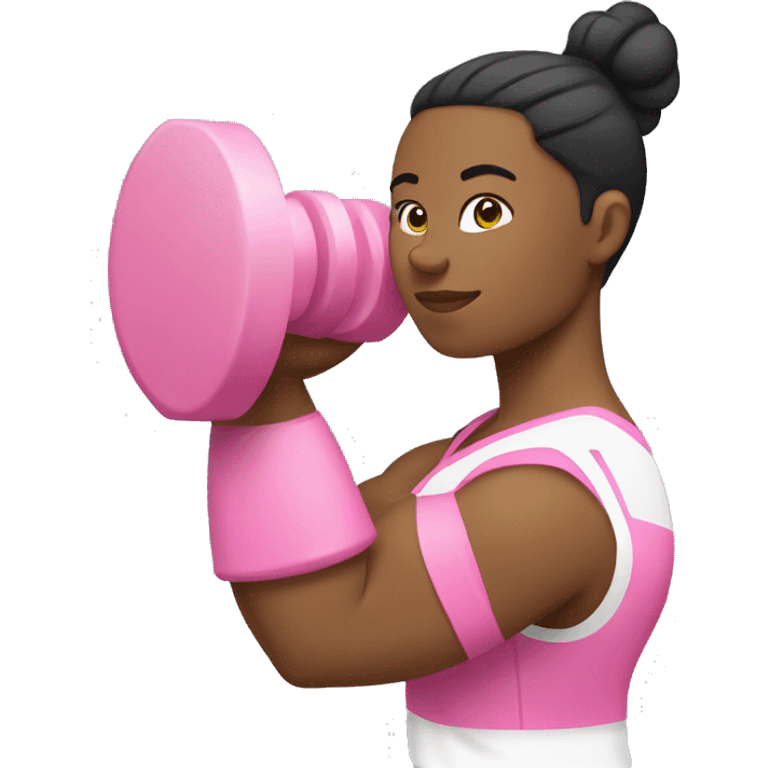 Female White bicep side view holding a pink dumbbell emoji