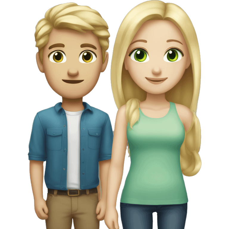 A girl with blonde hair and green eyes and a guy with brown hair and blue eyes emoji