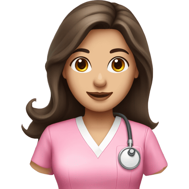 pretty brunette nurse with long hair in pink scrubs emoji