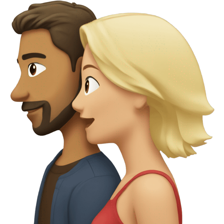 Latin man with beard kissing a blonde woman with short hair emoji