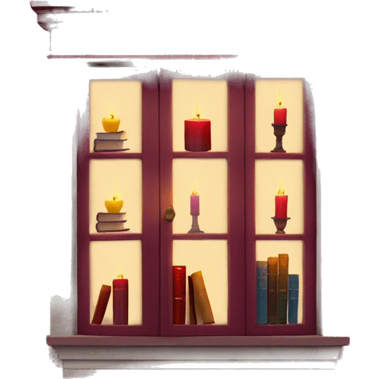 Books and candles entering for a window burgundy emoji