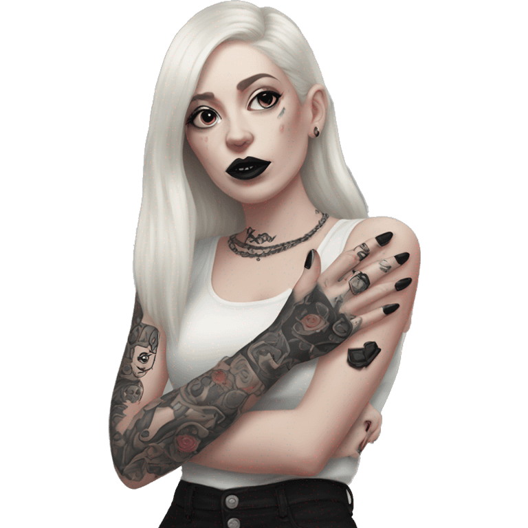 Feminine arm, black fingernails and gothic tattoos  emoji