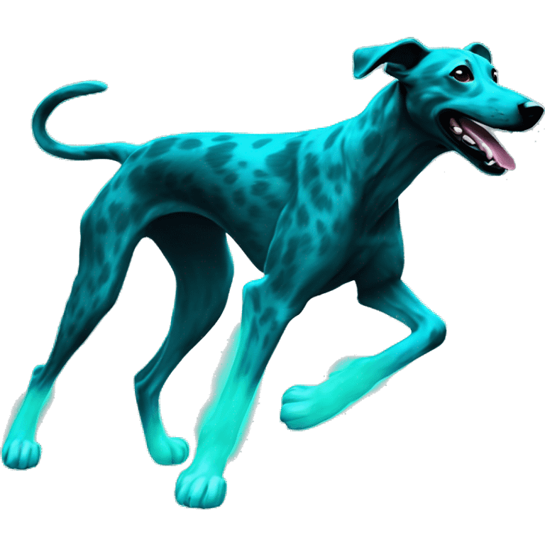 Brindle dog lurcher running cyan glow emoji