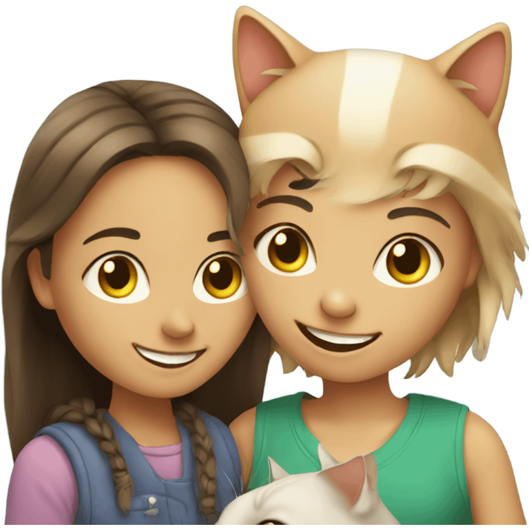 smiling girl with cat indoors emoji