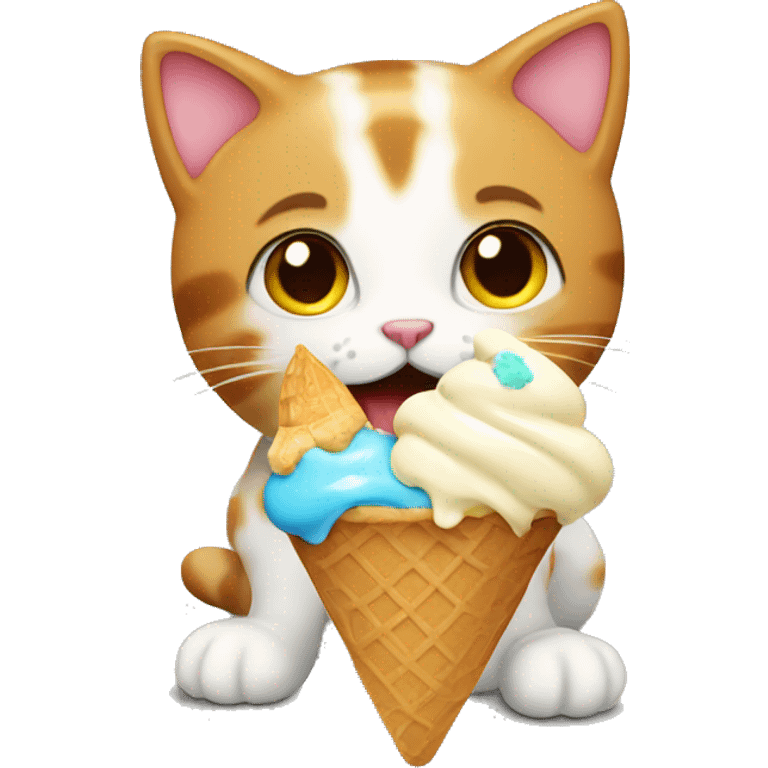 Kitty eating ice cream emoji