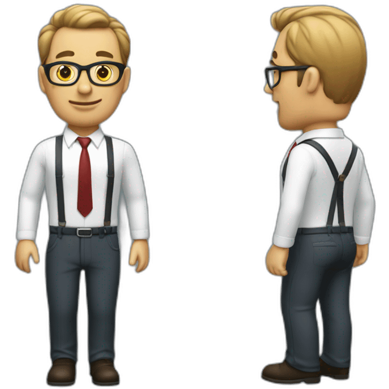 businessman full torso with no facial hair, glasses and suspenders emoji