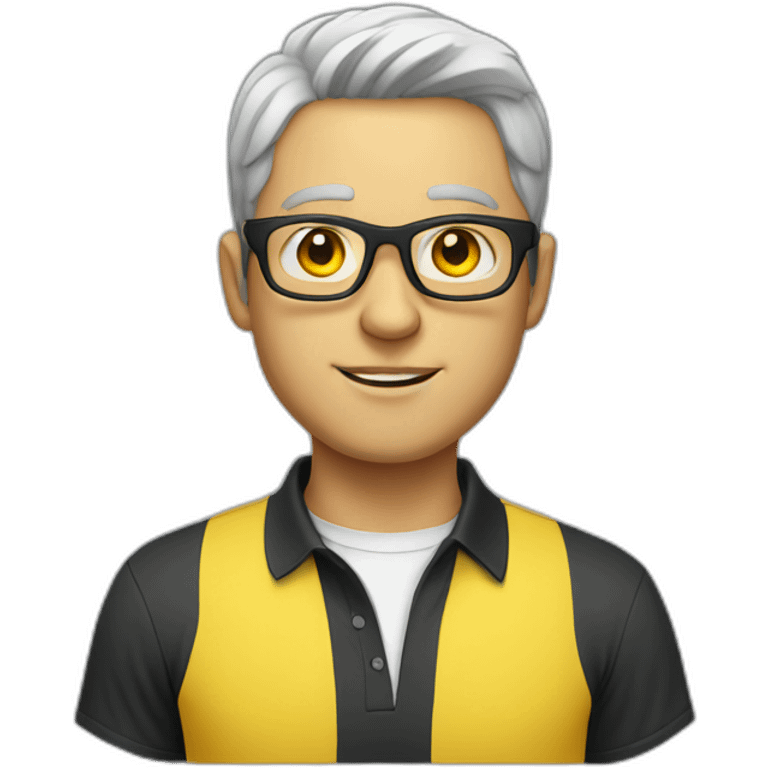 White man with yellow tinted glasses and black hair in a polo shirt emoji