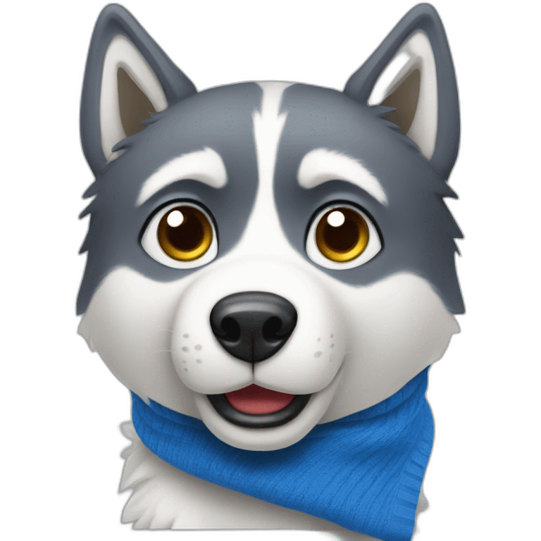 Confused husky with blue sock in mouth emoji