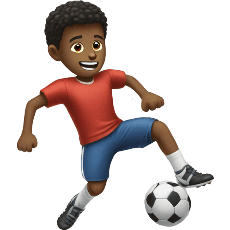 A boy kicks a football emoji