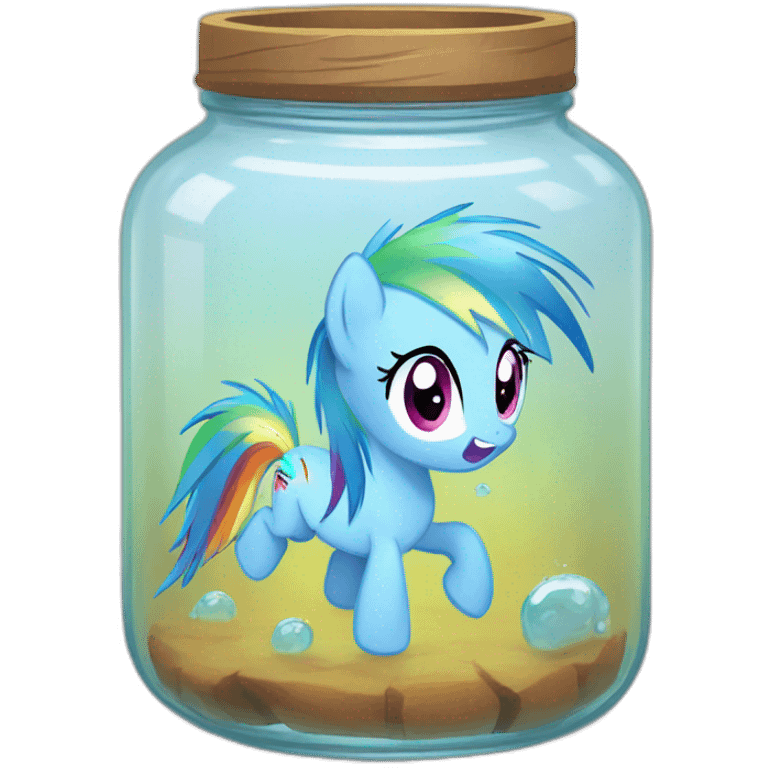 Rainbow dash scared in jar with with water emoji