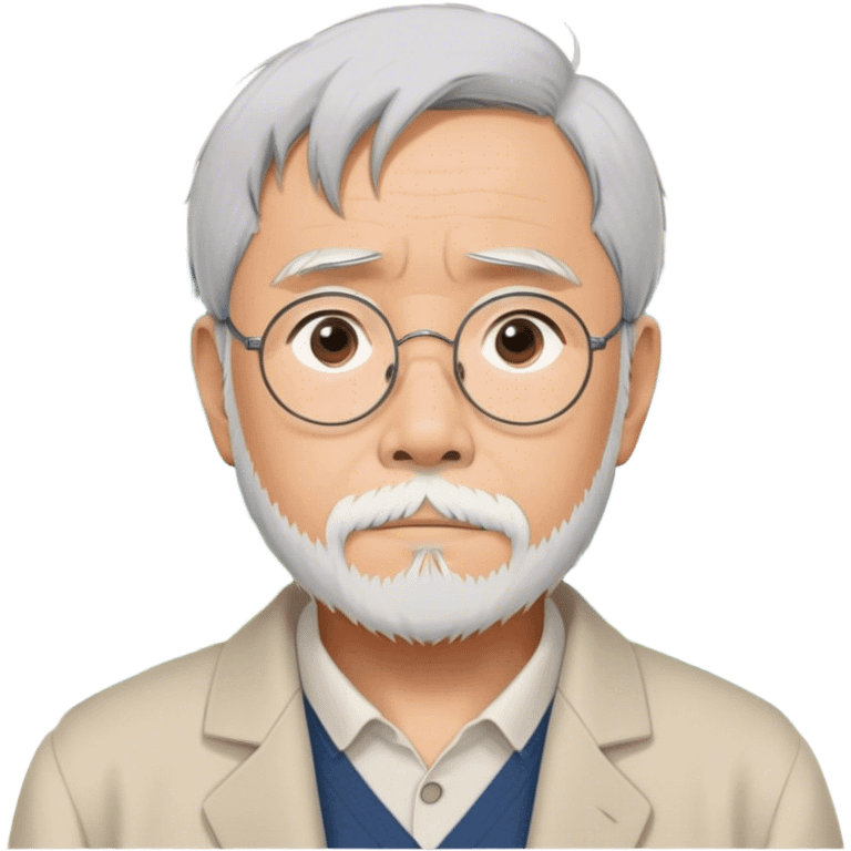 Hayao Miyazaki (filmmaker) – Cinematic Realistic Portrait of Hayao Miyazaki, portrayed with gentle, wise eyes and a thoughtful expression, set against a backdrop of whimsical sketches and animated landscapes reminiscent of Studio Ghibli, rendered with soft natural lighting and rich, detailed textures that evoke creative magic. emoji