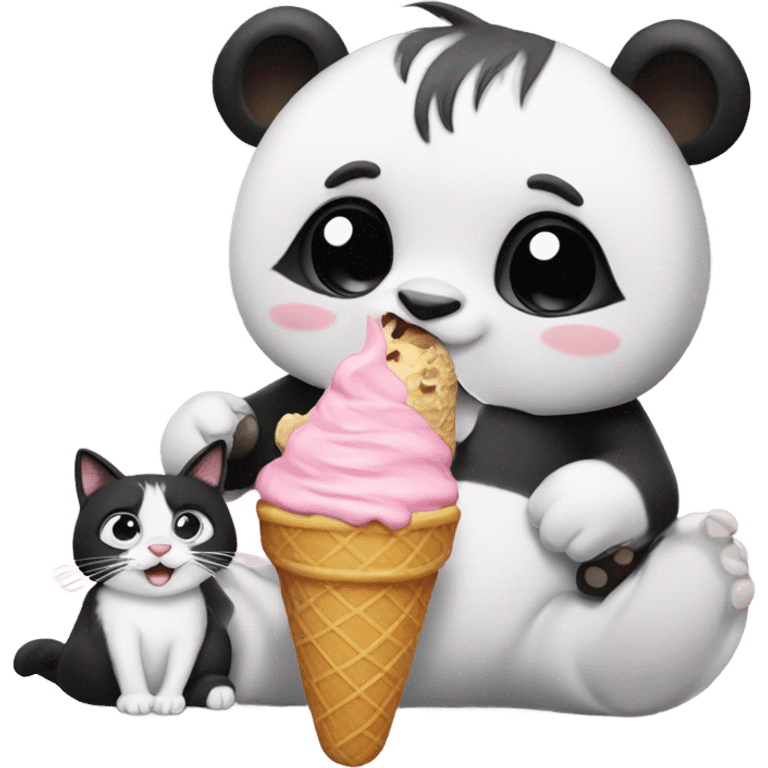 Panda eating ice cream with a cat by it’s side emoji