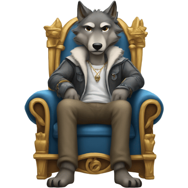 Wolf wearing chill guy clothes on a throne emoji