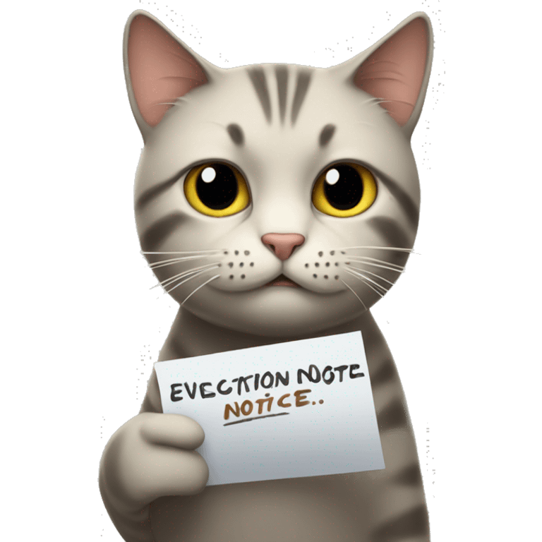 disappointed cat holding a note that says eviction notice emoji