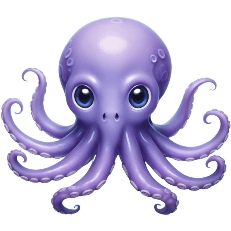 Cinematic Noble Baby Octopus Portrait Emoji, Poised and graceful, with a soft, rounded, slightly translucent body in a dreamy light blue-purple hue, large, glistening eyes full of quiet intelligence and mystery, delicate, flowing tentacles curling gently, Simplified yet sophisticated features, highly detailed, glowing with a soft, ethereal oceanic radiance, high shine, elegant and serene, stylized with an air of deep-sea wonder, focused and tranquil, soft glowing outline, capturing the essence of an otherworldly, intelligent little cephalopod, floating effortlessly in the gentle ocean currents! emoji