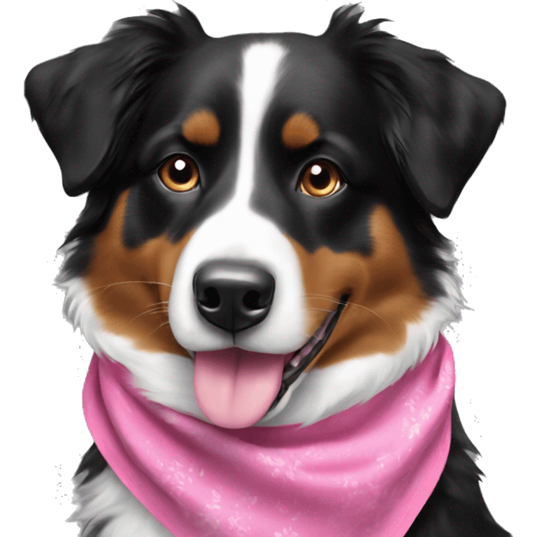 Black tri-colored Australian Shepherd with a pink bandana emoji