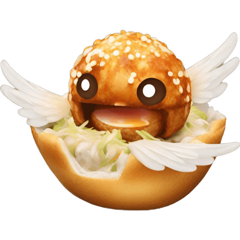 Takoyaki with wings emoji