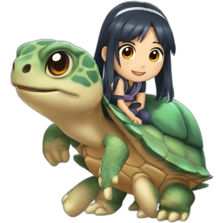 Hinata sur une tortue emoji