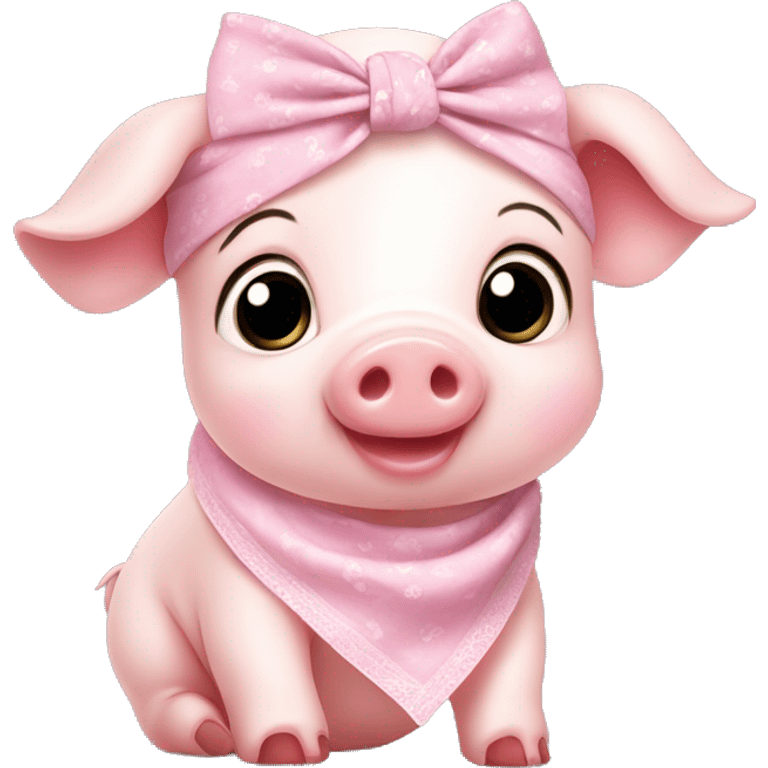 Cute baby pig with light pink bandana and headband ￼ emoji