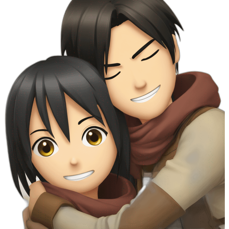 Mikasa Ackerman hugging Eren Yeager emoji