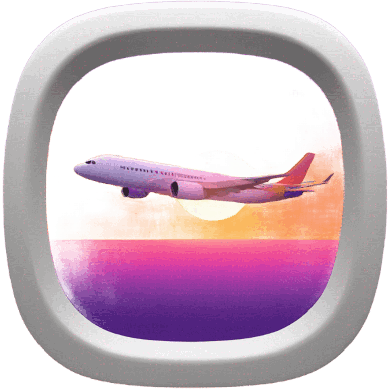 Airplane window with sunset emoji