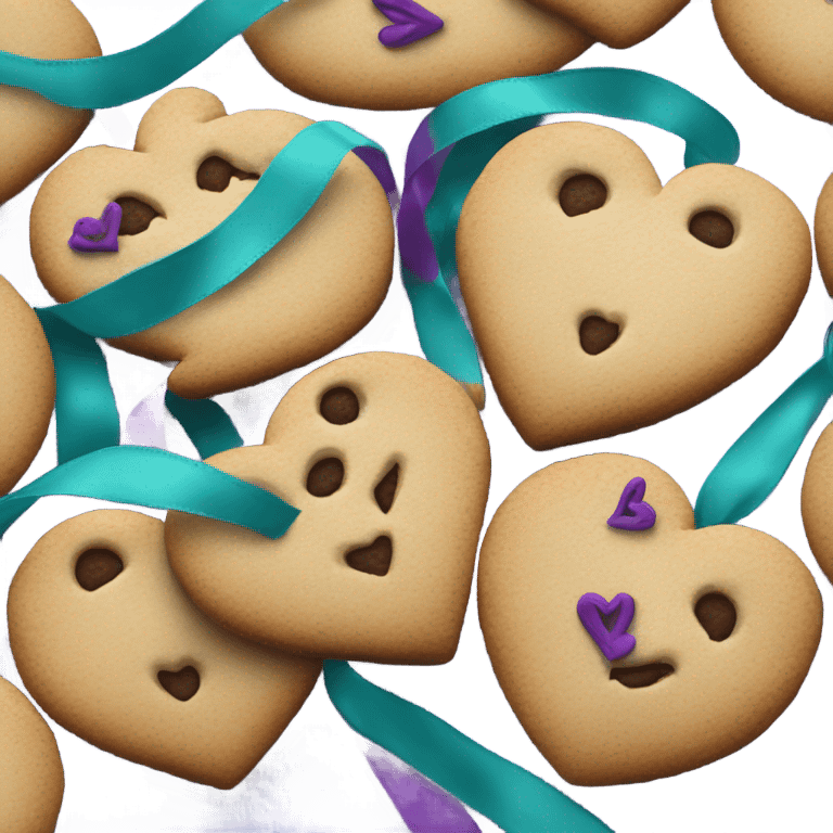 Cookie heart with teal purple ribbon emoji