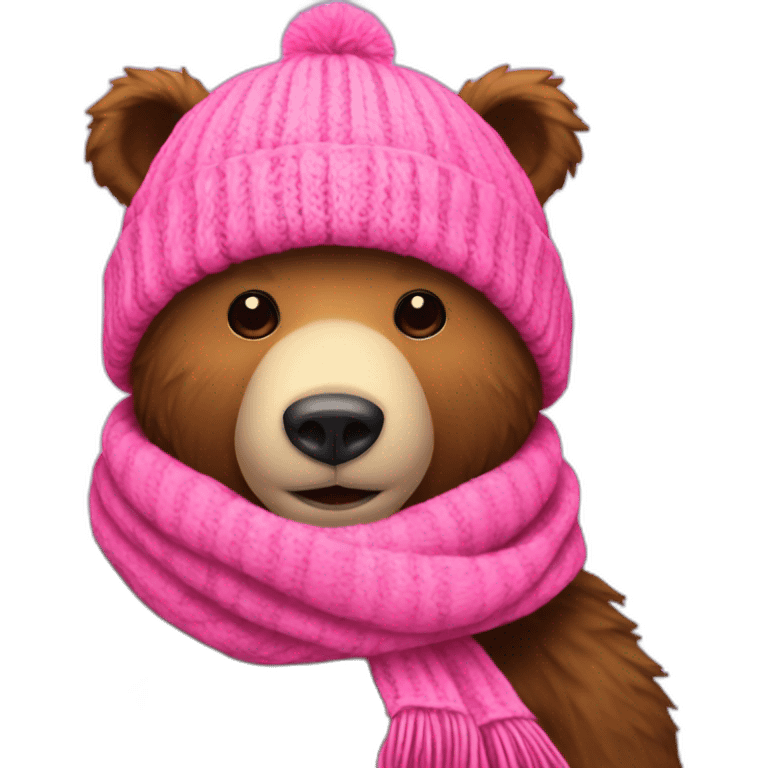 Bear with pink warm hat for winter and with scarf also pink emoji