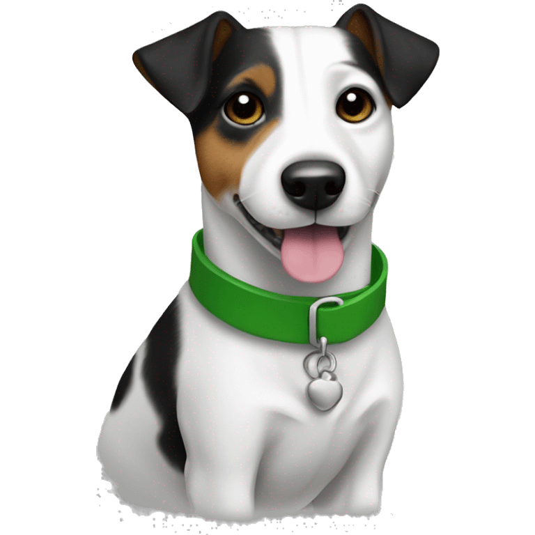 White and black Jack Russell with green collar  emoji