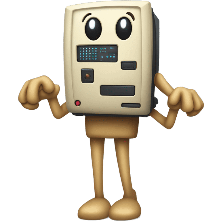 Anthropomorphic computer with arms and legs doing something random emoji