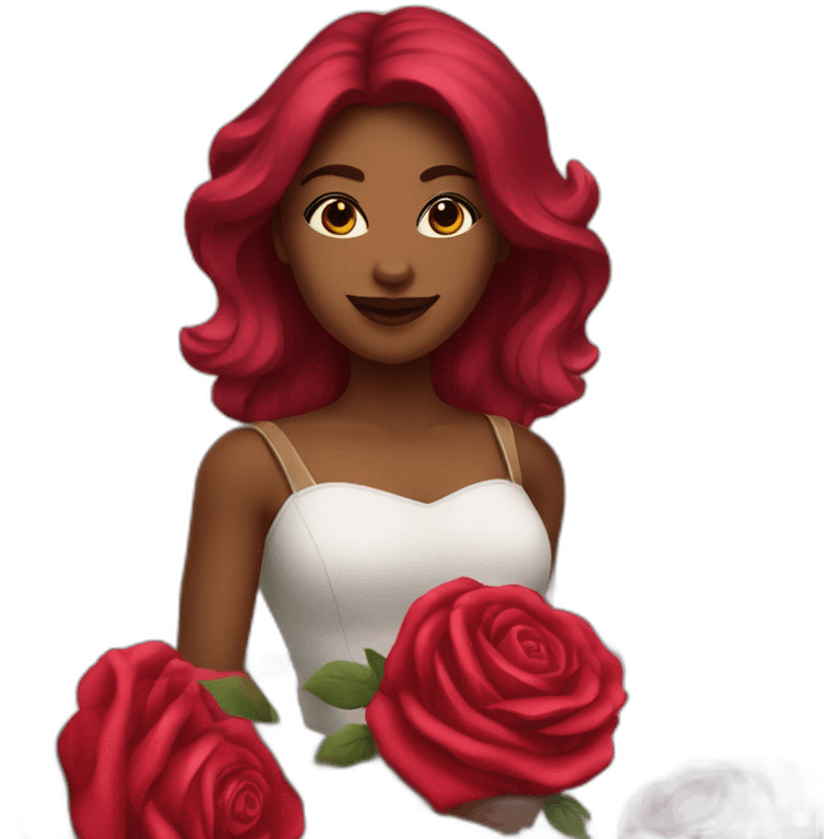 Femme métisse tenant un Bouquet de rose rouge emoji