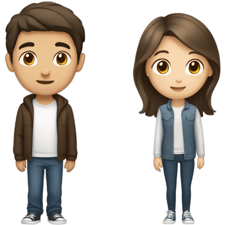 asian girl with wavy brown hair and white boy with brown hair  emoji