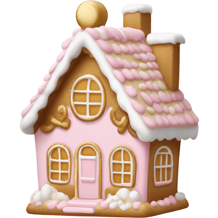 light pink and gold and white gingerbread house emoji