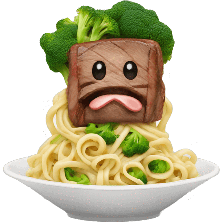 steak noodles with broccoli emoji