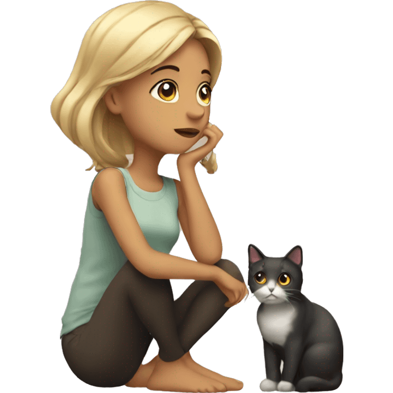 Thinking girl with cat emoji