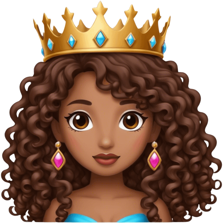 Brown girl diva long curly hair with crown emoji