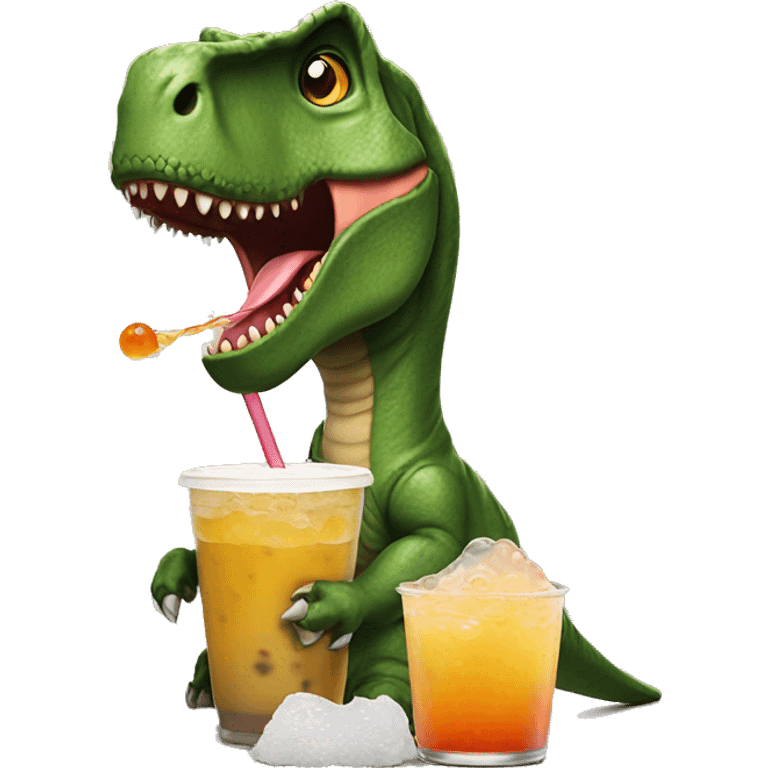 t-rex drinking boba emoji