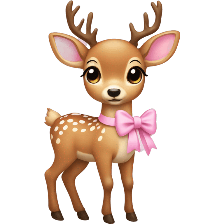 Cute full body deer wearing baby pink bow emoji