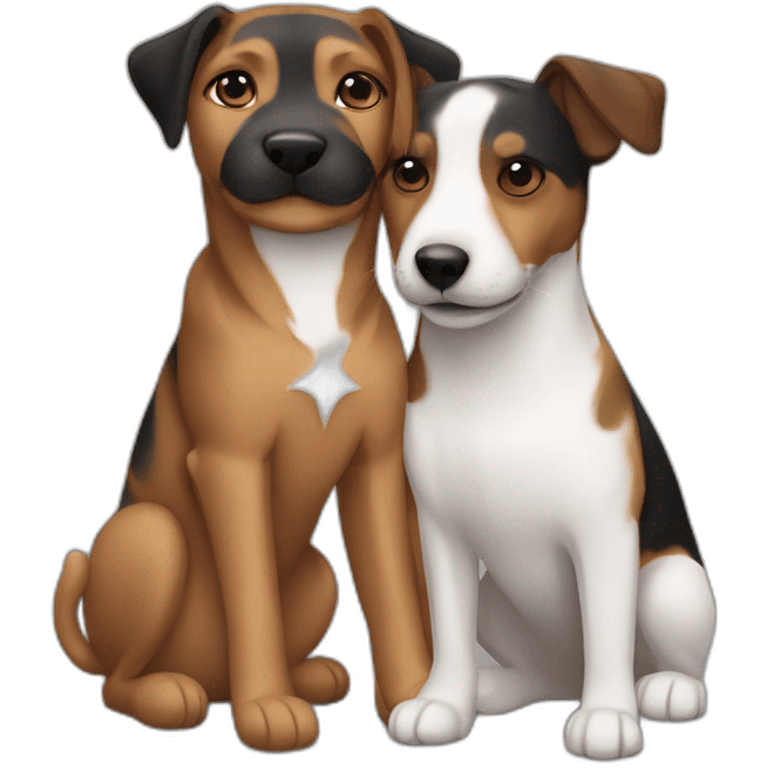 Black tabby cat and brown Jack Russell dog hugging emoji