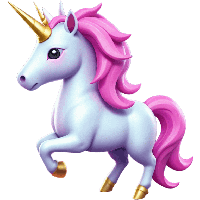 Clash of Clans aesthetic: Cinematic Playful Unicorn Mount Emoji, rendered in a 3D vector-style similar to standard emojis with minimal shading and bold, simplified shapes. A compact, isometric majestic unicorn with a spiraled horn and flowing mane, softly glowing with a magical celestial charm. Simplified yet unmistakably iconic, highly detailed and consistent, glowing with a soft radiant brilliance and high shine. Stylized with a touch of enchanted fantasy and a soft glowing outline, capturing the essence of a mythical mount with a friendly, playful elegance! emoji