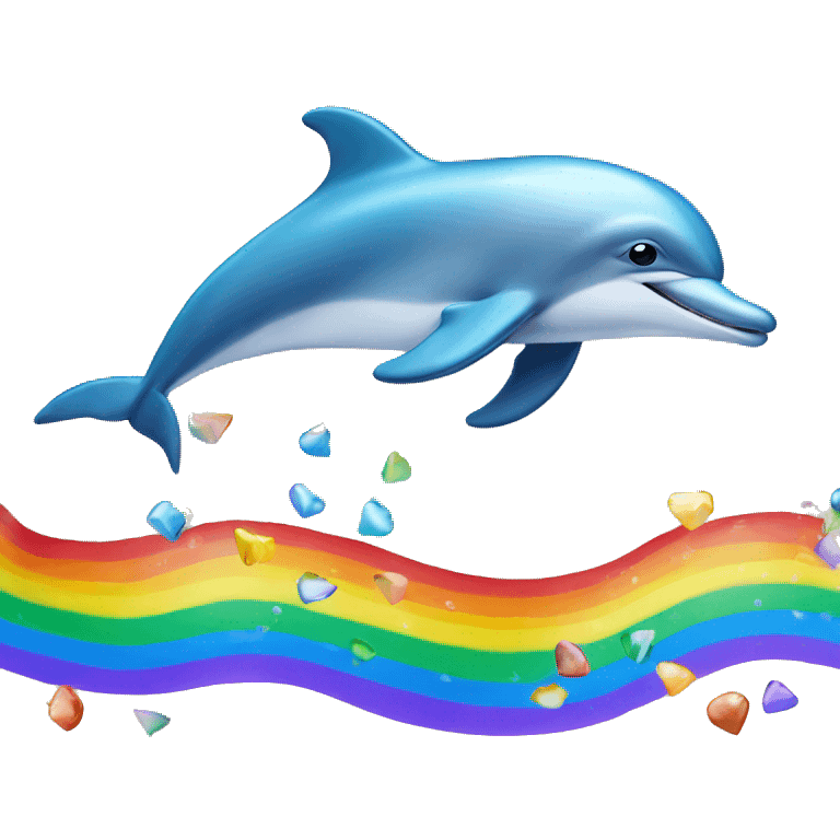 Dolphin jumping over a rainbow emoji