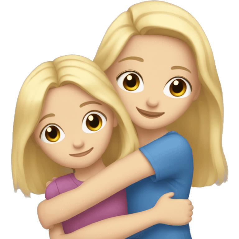 Girl with blonde hair and hazel eyes hugging a girl with brown hair and blue eyes emoji