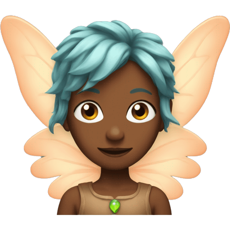 a fairy with wings, copper hair and brown eyes emoji