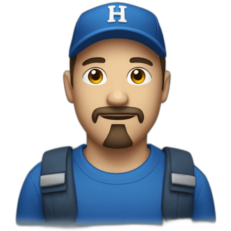  Man with goatee, wearing cap and blue H logo emoji