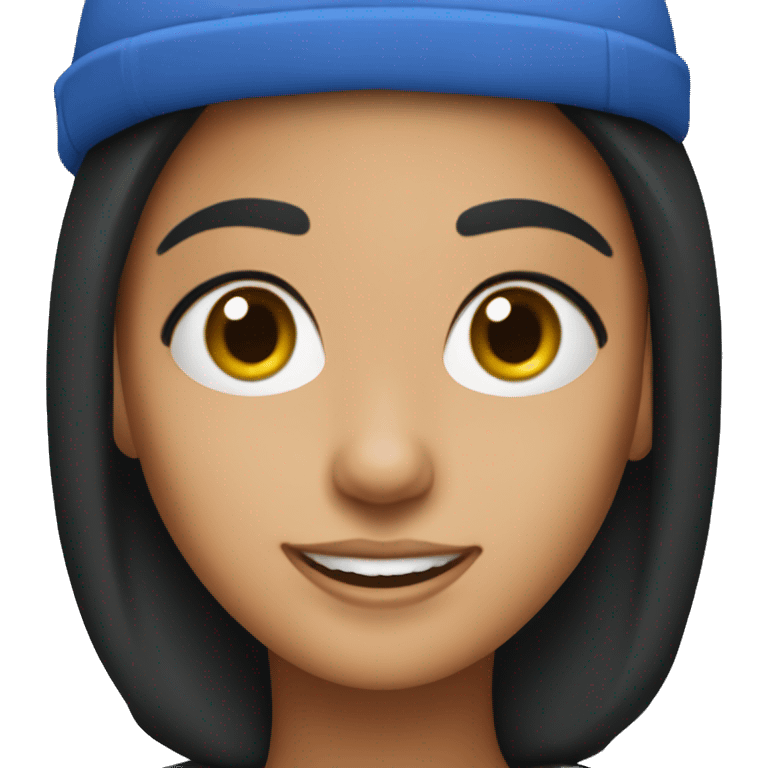 create an emoji of a hispanic girl with black hair with a blue hat similar to joe goldberg emoji