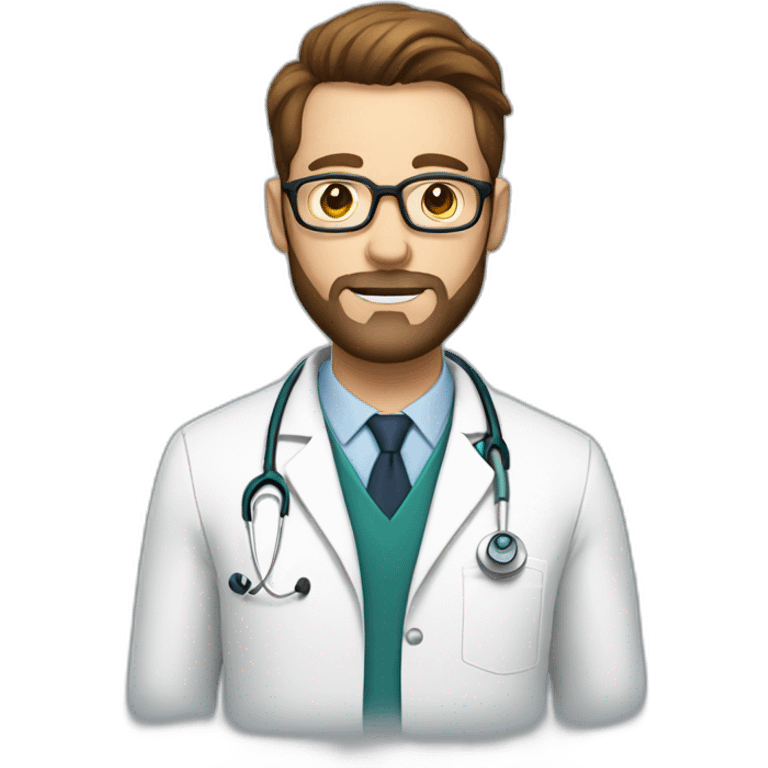 white doctor with short brown hair, big forehead, glasses and beard emoji