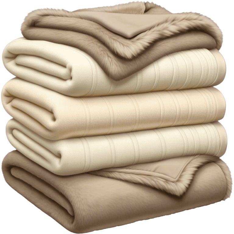 Stack of folded luxury blankets, cream-colored knit and taupe fur emoji